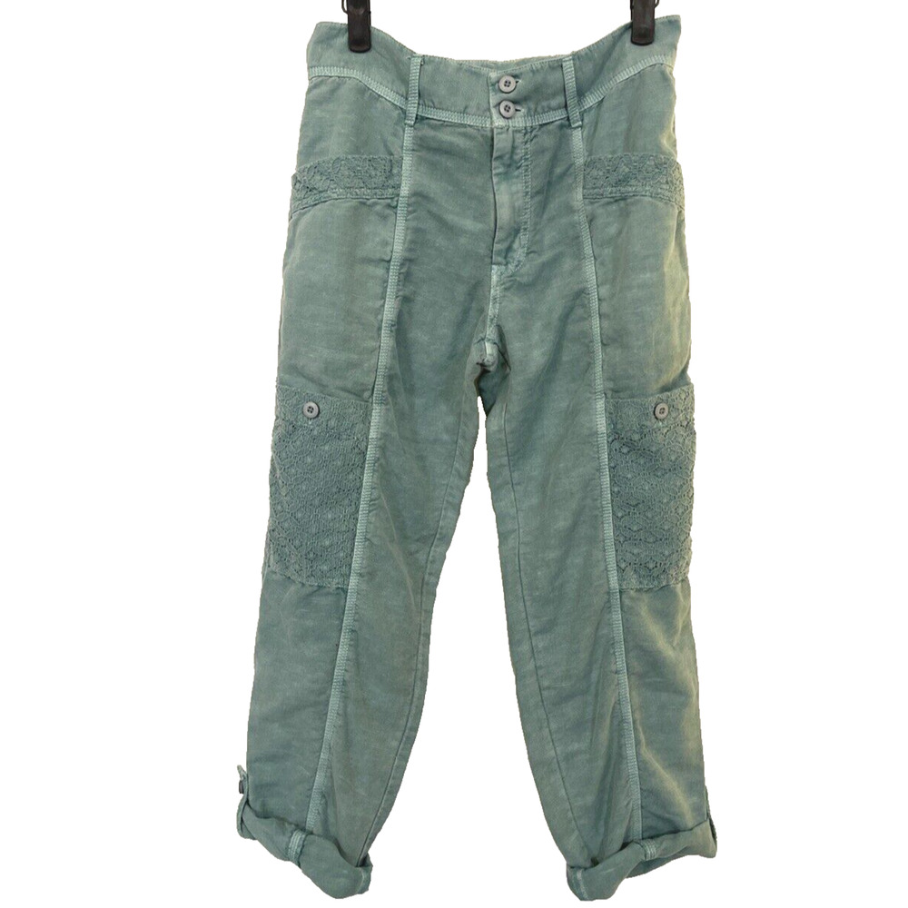 Sundance Women's Size 2P Green Linen‎ Cotton Femme Voyager Cargo Lace Pants - Picture 8 of 15